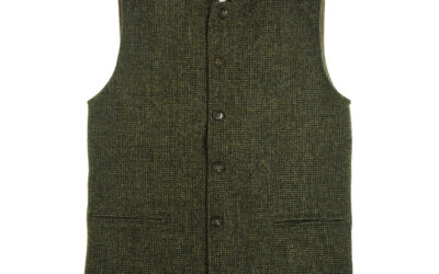 Men’s Tweed Nehru Gilet Green Harris Tweed